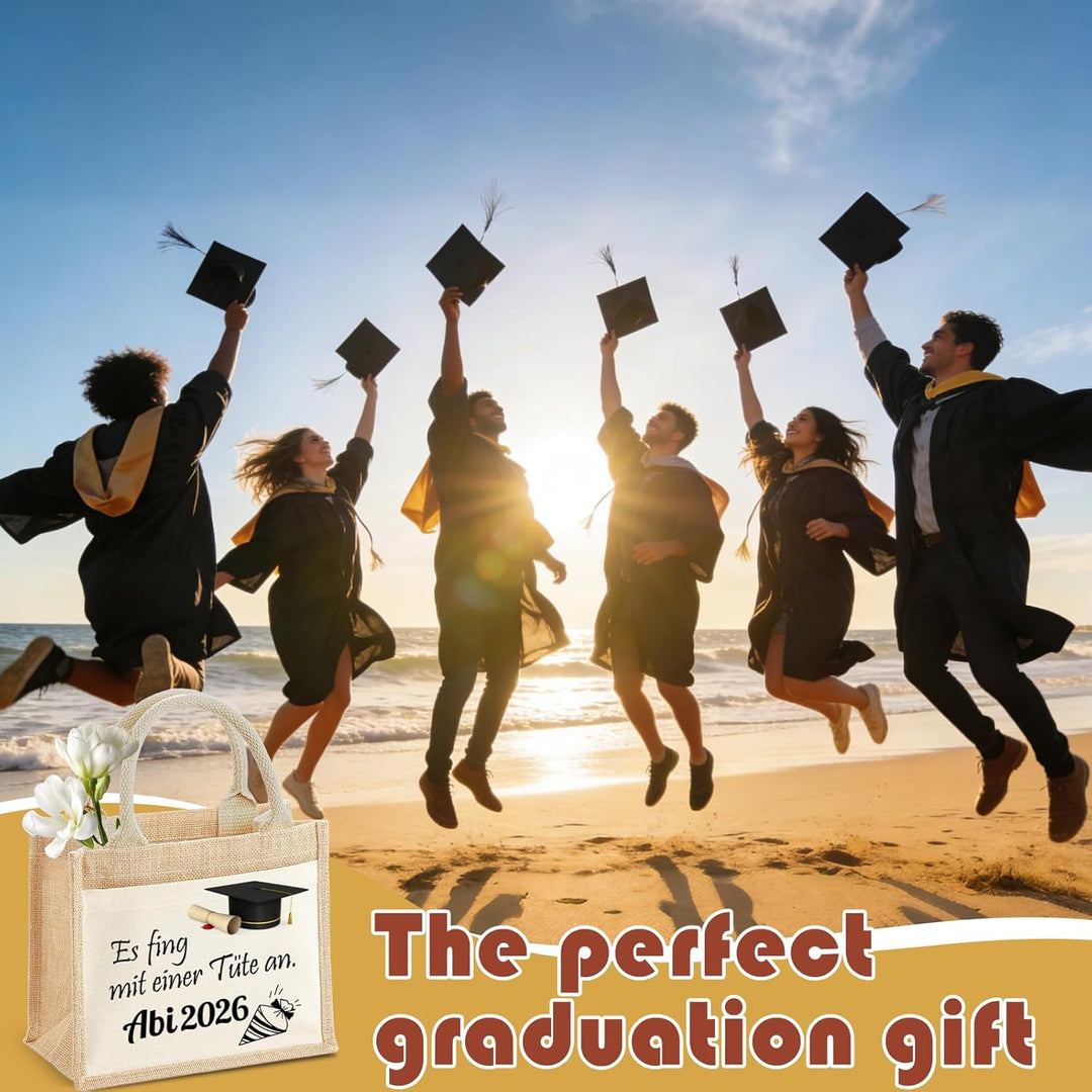 Abitur Geschenke 2026 Set: Jutebeutel & Glücksbringer – Abi 2026 Deko für Mädchen – Nachhaltige Jute