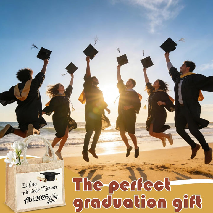 Abitur Geschenke 2026 Set: Jutebeutel & Glücksbringer – Abi 2026 Deko für Mädchen – Nachhaltige Jute