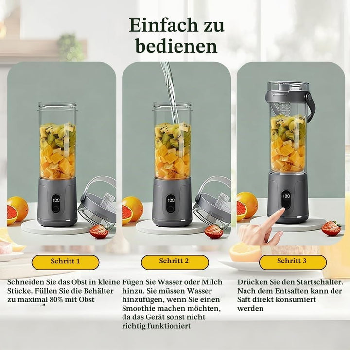 Tragbarer Mixer 600ml Smoothie Maker to Go mit LCD Display, 20.000 U/min, Tragbarer Entsafter USB Wi