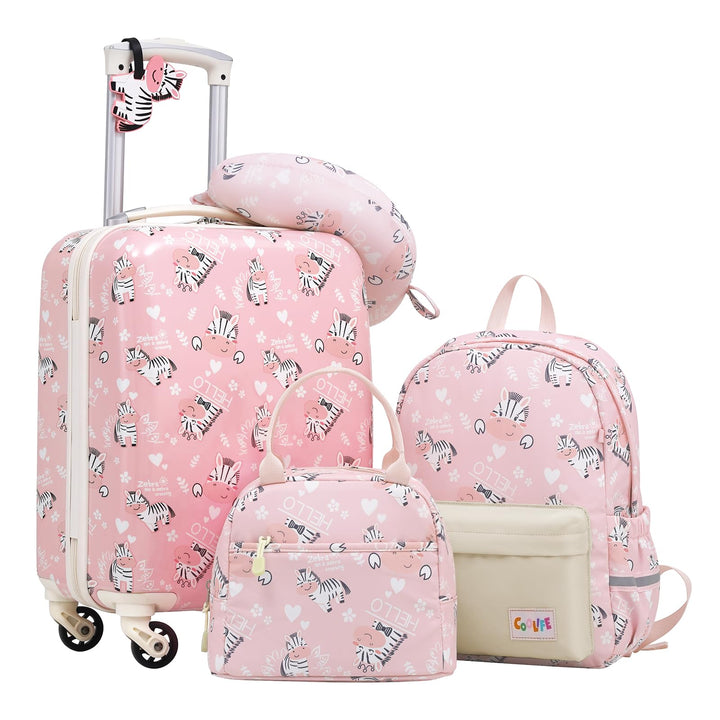 COOLIFE 5tlg Kinderkoffer mit Rucksack, Kindertrolley aus Kunststoff, Kindergepäck, Kinder Kofferset