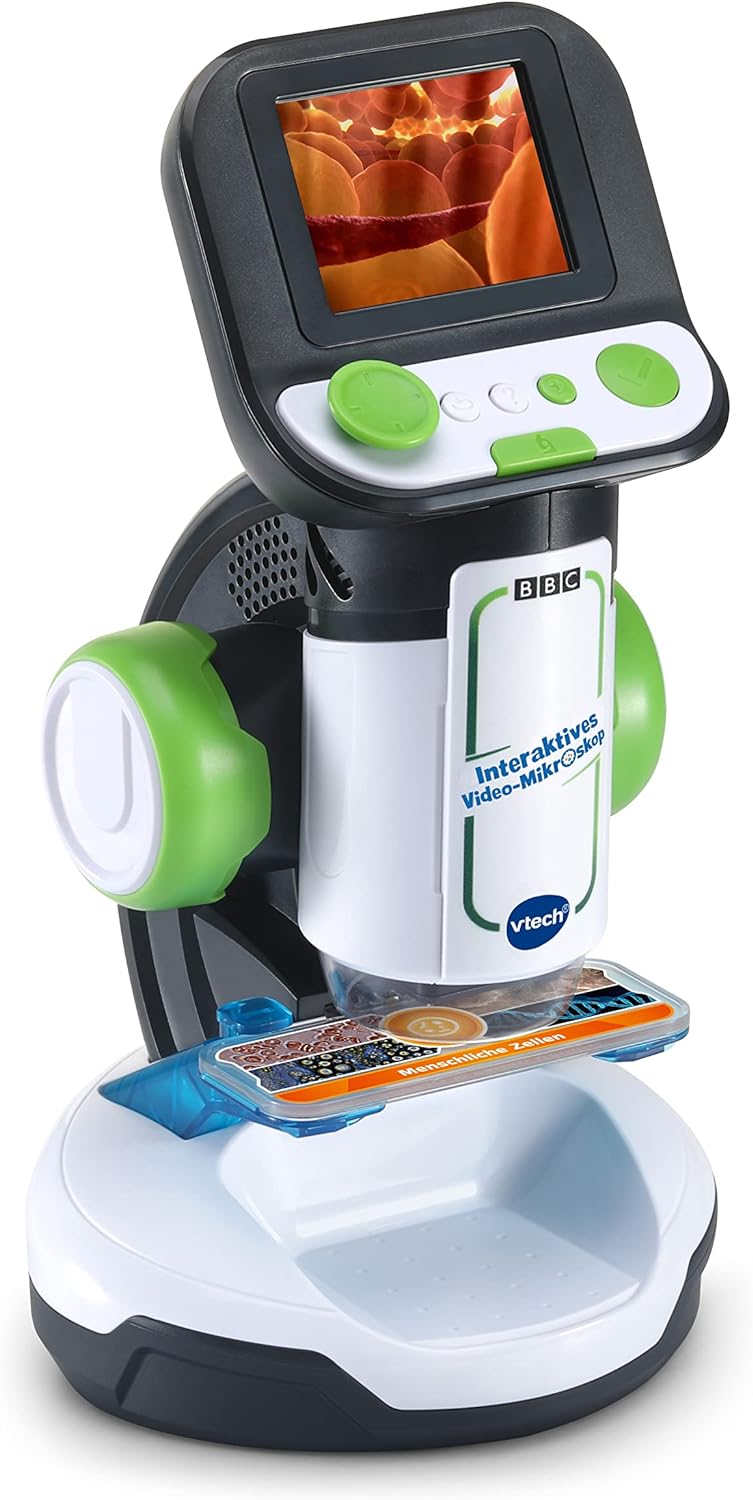 VTech Interaktives Video-Mikroskop – Bildschirm, smarte Objektträger, Audio-Fakten, Bild- und Videom