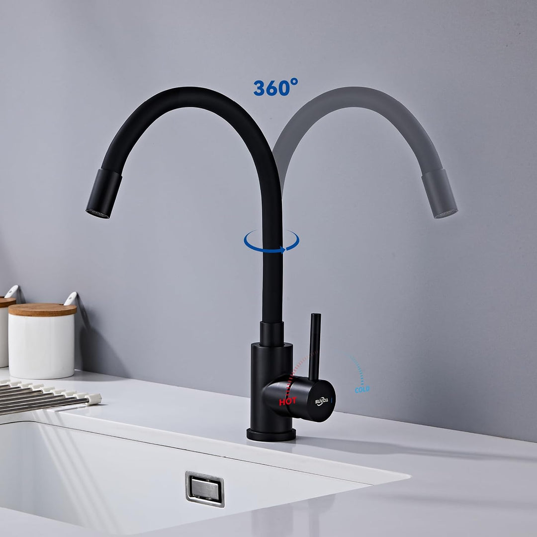 Wasserhahn Küche Schwarz, Flexibler Armatur Küche, Hochdruck Küchenamatur Schwarz 360° Drehbar, Misc