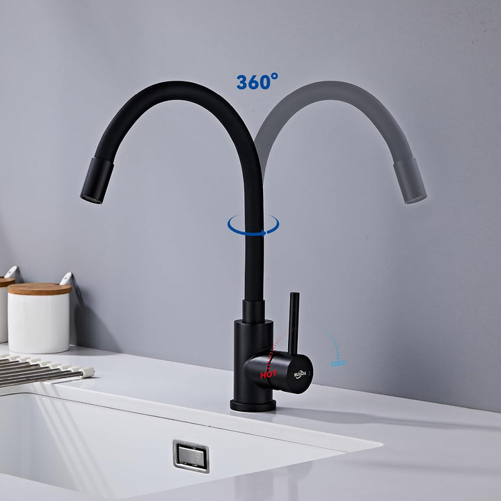 Wasserhahn Küche Schwarz, Flexibler Armatur Küche, Hochdruck Küchenamatur Schwarz 360° Drehbar, Misc