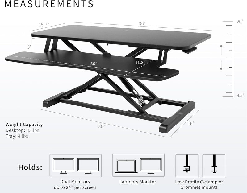 VIVO DESK-V036KB Tischkonverter, höhenverstellbarer Steiger, Sitz zum Standfuss Dual-Monitor und Lap