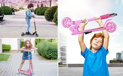 Hyiatyo Klappbarer Roller Kinder 6 Jahre mit LED Rädern, Kinder Scooter ab 3-10 Jahre, Faltbar Kinde