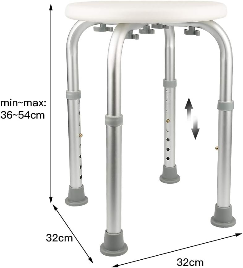 Duschhocker, höhenverstellbar 36 bis 54 cm, Duschstuhl, weiss, Aluminium, HDPE, rutschfeste Füsse, T