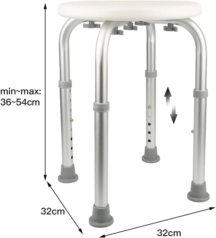 Duschhocker, höhenverstellbar 36 bis 54 cm, Duschstuhl, weiss, Aluminium, HDPE, rutschfeste Füsse, T