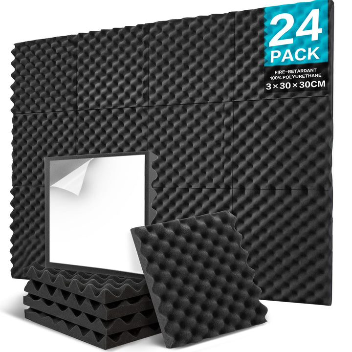JBER 24 Stück Akustikpaneele Selbstklebend, Schallschutzplatten 30 x 30 x 3 cm, Hochdichte Akustiksc