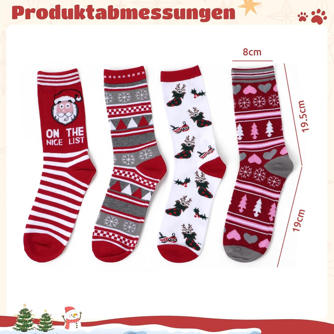 GEKMOR 4 Paar Weihnachtssocken, Warme Wintersocken Christmas Socks Damen Weihnachtsbaum Weihnachtsma