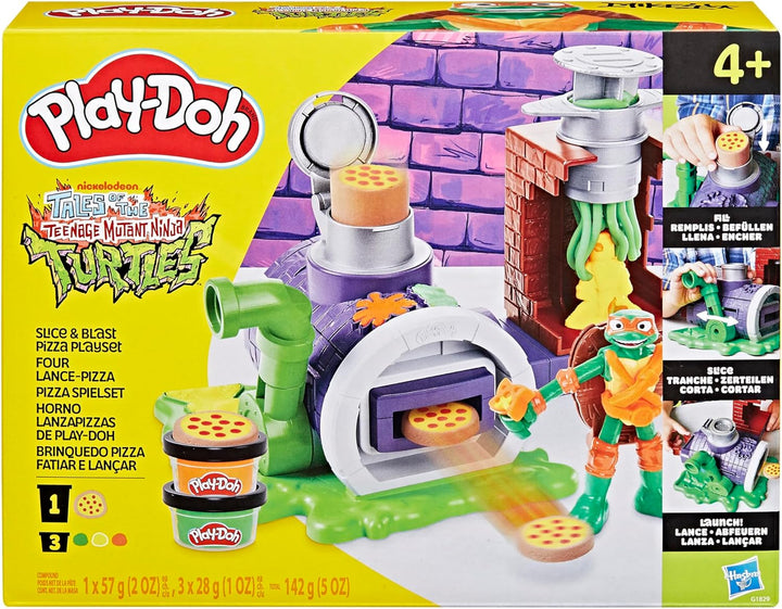 Play-Doh Teenage Mutant Ninja Turtles Pizza Spielset mit Pizzaofen, 4 Dosen Knete und Action-Figur,