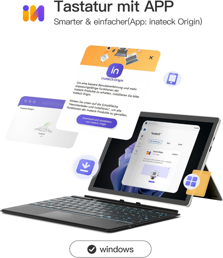 Inateck Surface Pro 9 Tastatur,Kompatibel mit Surface Pro 11/10/9/8/X, KI-Funktion,Surface Tastatur
