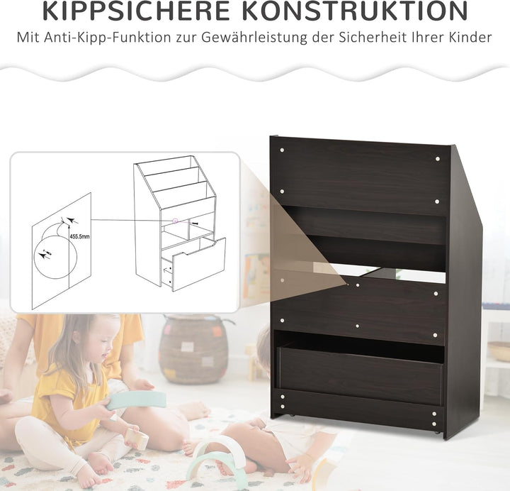 HOMCOM Kinder Bücherregal Kinderregal mit Schublade, 3 Ablagefächern und 2 offenen Fächern, Aufbewah