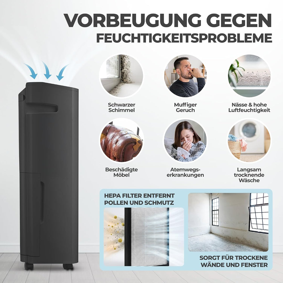 KLAMER Luftentfeuchter elektrisch 25L in 24h mit 5,5L Tank – Leiser, energieeffizienter Raumentfeuch
