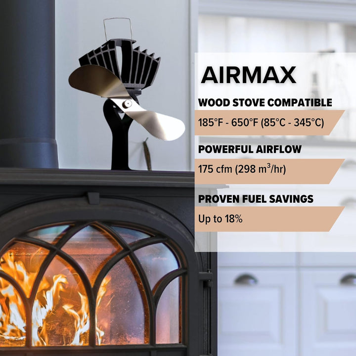 Ecofan AirMax, klassischer Stil, wärmebetriebener Holzofenventilator, 297 m³/h, 812AMKBX, 228 mm Flü