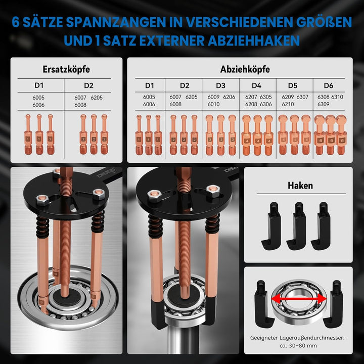 DISEN 36-in-1 Lagerabzieher Set, Innenlager Abzieher Trennsatz, Radlager Werkzeug, Lagerabzieher Inn