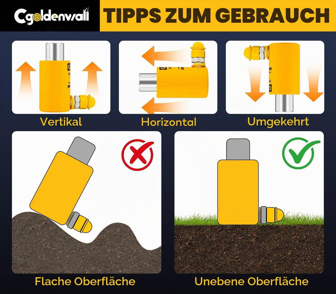 CGOLDENWALL Hydraulikzylinder 10T Einzelabschnitt Professioneller, Ultradünner, Hub 50 mm, Nutzfläch