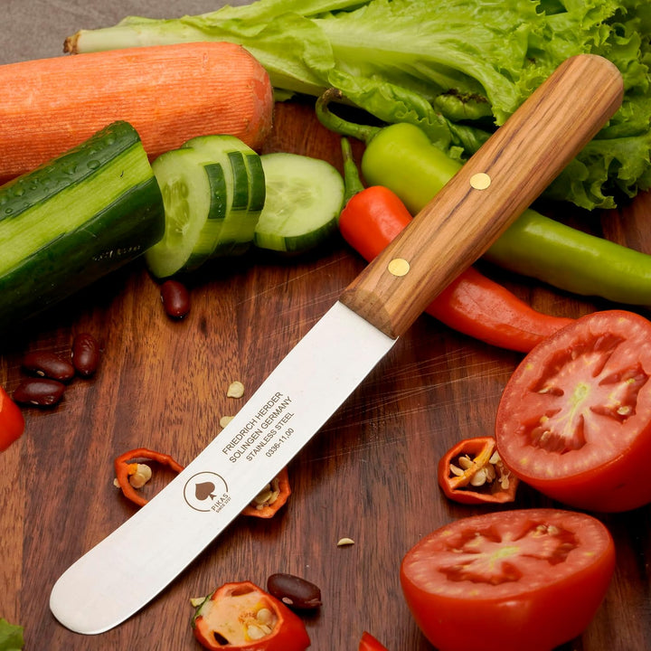 Solingen Messer, 2er Set Olive Holzgriff, Premium Buckelmesser, Klinge rostfrei 11cm - Küchenmesser,