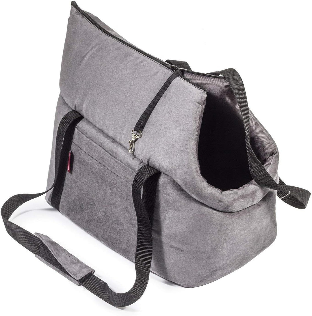 BOUTIQUE ZOO Hundetasche, Welpentasche - Grau (Kunstleder/Wildlederimitat), S bis 5 kg - Tragetasche
