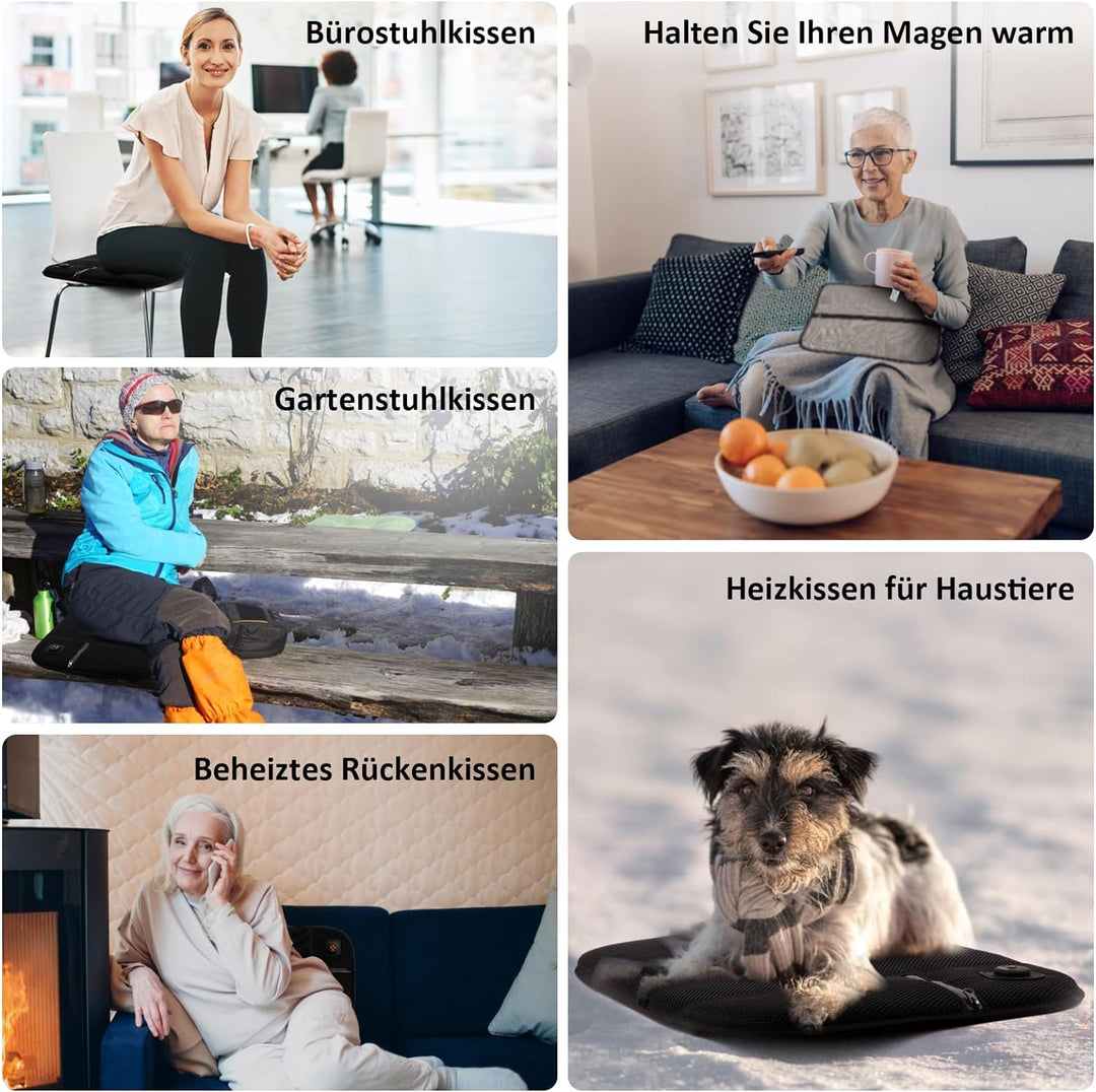 Thermrup Mobiles Beheizbares Sitzkissen USB-Betrieb mit 3-stufiger Temperaturregelung für Zuhause un