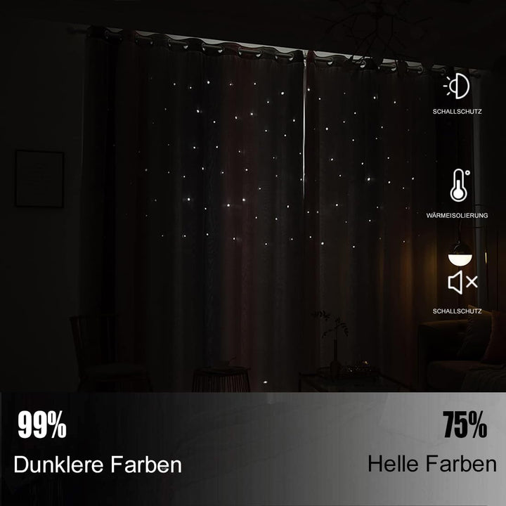 Freyamy Gardinen Rosa Grau Glänzend Sterne Vorhänge Blickdicht Kinderzimmer Halbtransparent H 130 X