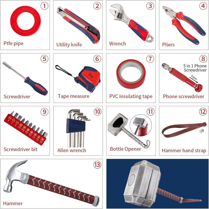 Hammer-Werkzeug-Set, tägliche Reparatur gefüllter Haushalt, Werkzeugkoffer, Zange, DIY-Reparatur-Kit