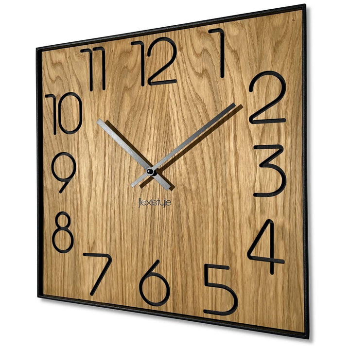 FLEXISTYLE Holzwanduhr Wood Square Holz Eiche 40cm Durchmesser holzoptik ohne tickgeräusche