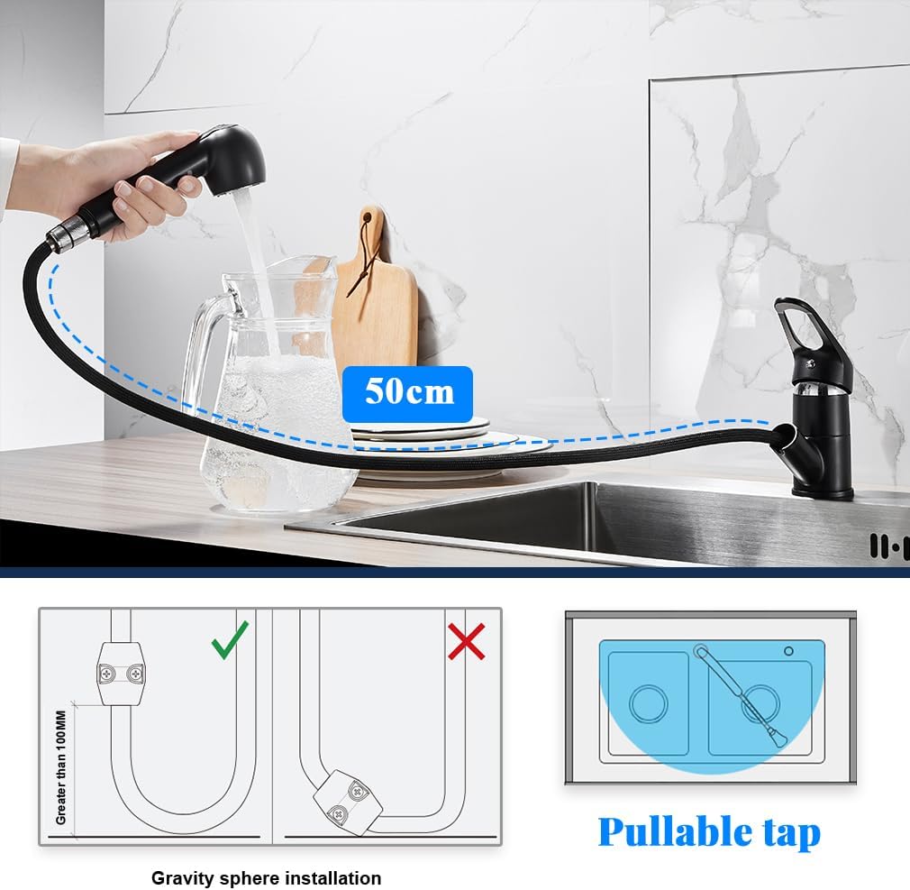 BONADE Ausziehbare Küchenarmatur mit Dual-Spülbrause, Wasserhahn 360° Drehbare Spültischarmatur, Hoc