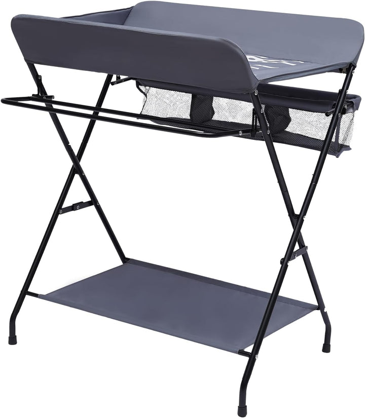 Baby Wickelkombi, Klappbare Wickelkommode, Wickeltisch mit Wickelauflage, Sicherheitsgurt und Ablage