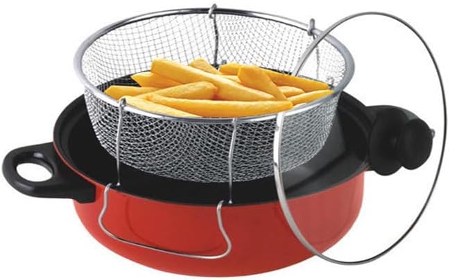 FRYER TOPF FISCH POMMES FRITES HUHN KRAPFEN SIEB FRITEUSE + KORB, Frittiertopf aus mit Glasdeckel In