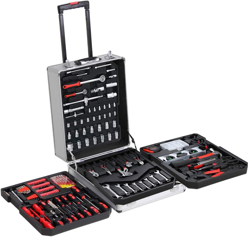 MONZANA® 1050 tlg. Werkzeugtrolley CrV-Stahl Werkzeugkoffer Aluminiumkoffer mit Rollen Teleskopgriff