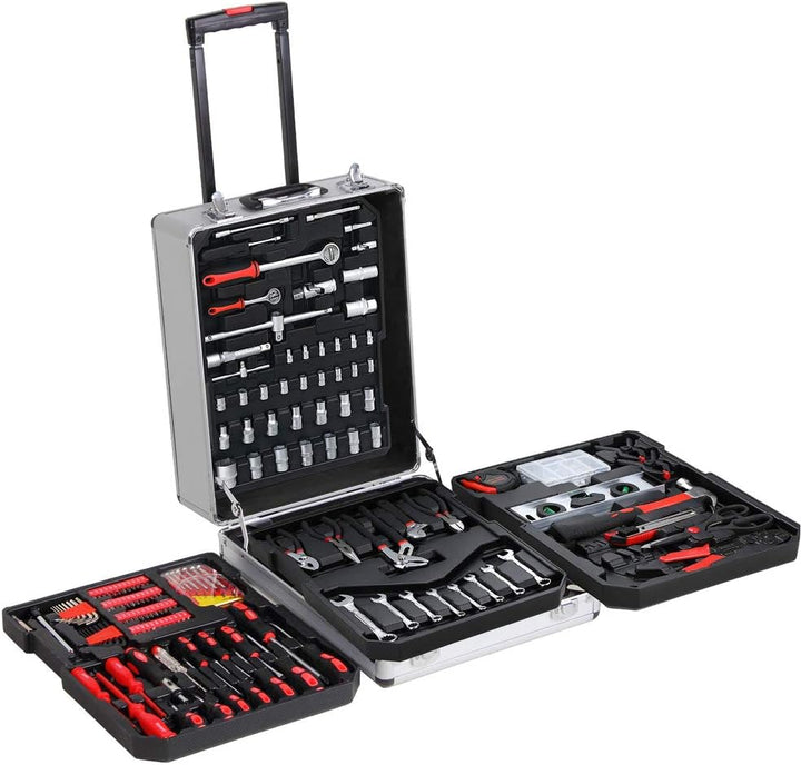 MONZANA® 1050 tlg. Werkzeugtrolley CrV-Stahl Werkzeugkoffer Aluminiumkoffer mit Rollen Teleskopgriff