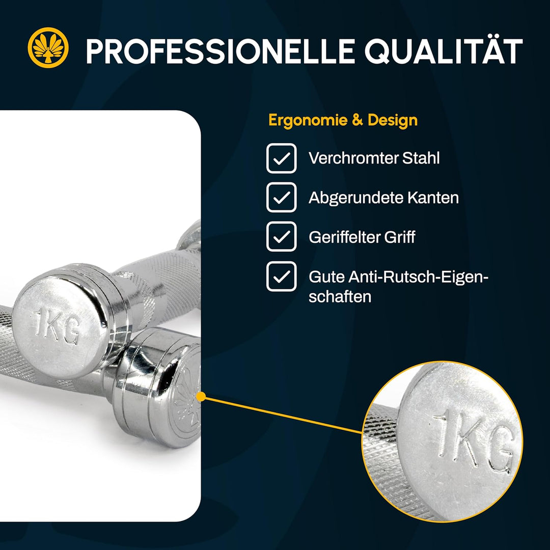 Oliver – Chrom Kurzhanteln Set 2x 10kg – Hantelset für Männer & Frauen – verschiedene Gewichte von 1
