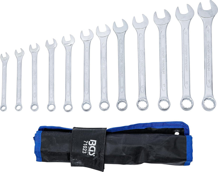 BGS 71023 | Maul-Ringschlüssel-Satz | SW 8 - 19 mm | 12-tlg. | inkl. Tetron-Rolltasche | Gabelringsc