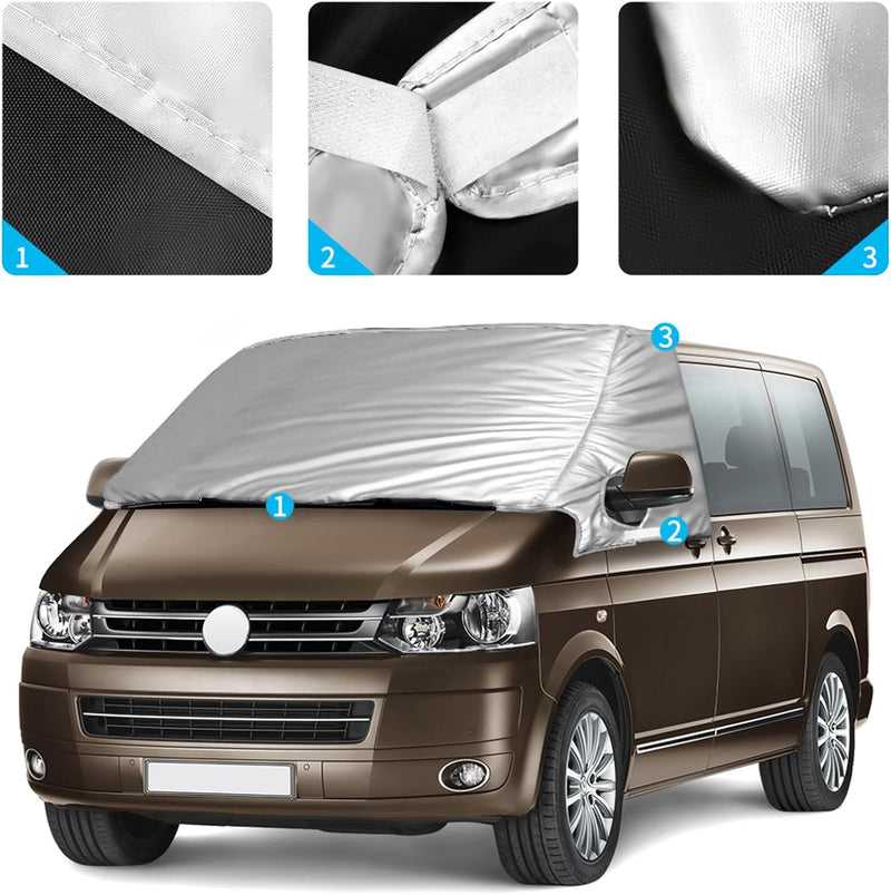 Auto Windschutzscheiben Abdeckung passend für VW T5 Caddy 2010-2020, Faltbare Silber Externe Thermo