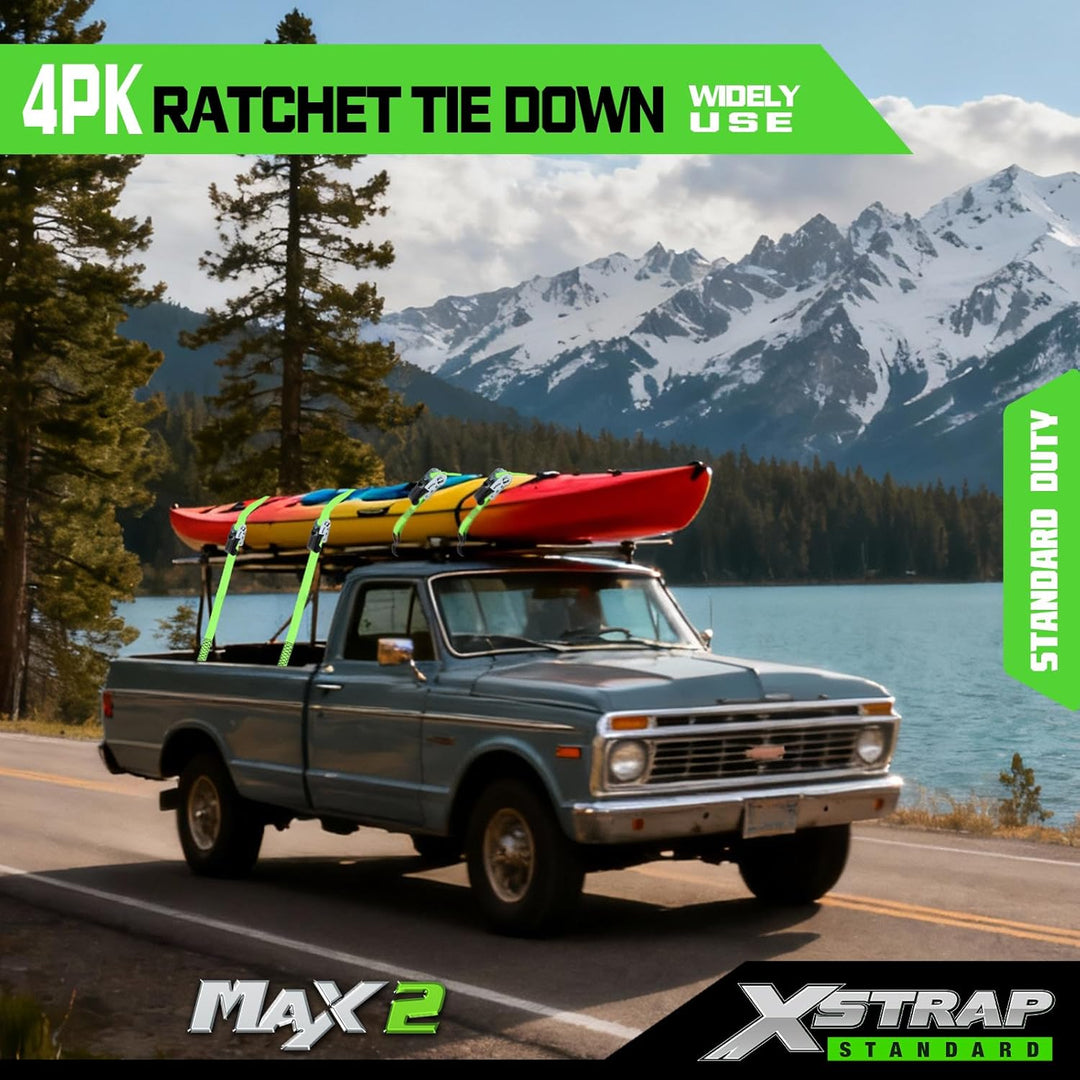 XSTRAP Spanngurte mit Ratsche, 4 Stück – 4,5 m – 226,8 kg Tragkraft, 680,4 kg Bruchfestigkeit, Ladun
