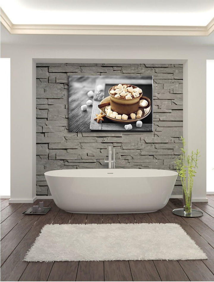 Pixxprint Kakaogetränk mit Marshmallows als Leinwandbild | Grösse: 100x70 | Wandbild| Kunstdruck | f