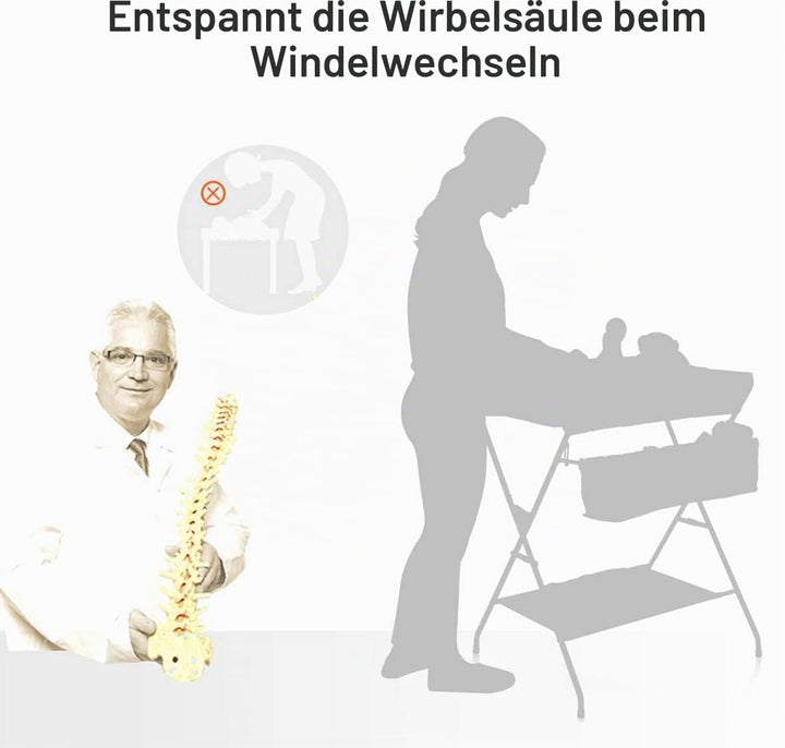 mobiler Wickeltisch mit Wickelaufsatz, Wickelkommode klappbar höhenverstellbar, Wickelkombi mit Sich