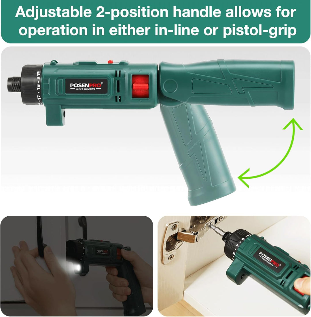 POSENPRO Elektrischer Akkuschrauber Set mit 82 Zubehörteilen, 8 Volt Lithium-Ionen-Akku, 10N·m 21+1