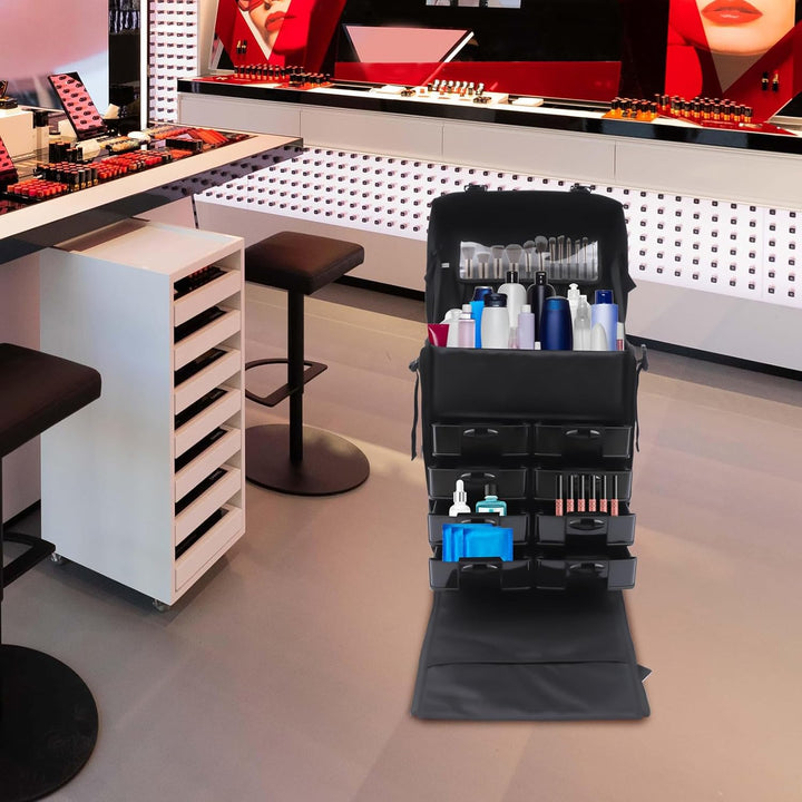 2 in 1 Kosmetikkoffer, Abnehmbarer Kosmetikkoffer Trolley mit Rollen und Deichsel, Friseurkoffer mit