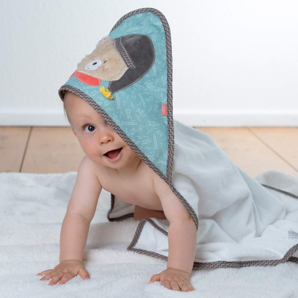 Fehn Badetuch Baby Bär - Badehandtuch Kinder Poncho aus Frottee - Handtuch mit süssem Teddybär- Baby