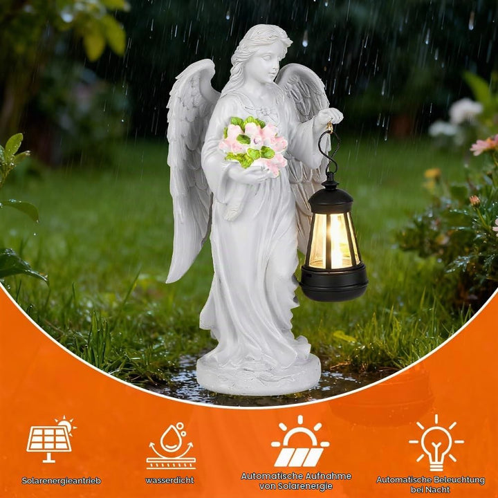 Solar Engel Gartenstatuen, Grablicht Outdoor-Deko, LED Fairy Engel Figur, Engels Skulptur Deko Rasen