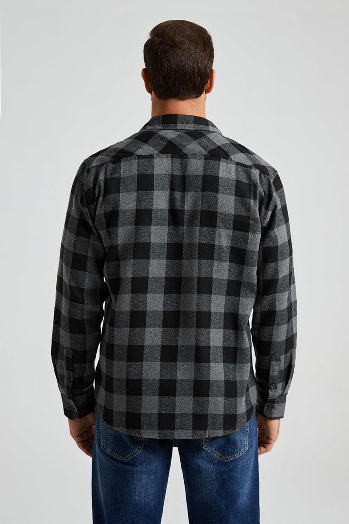 HISDERN Flanellhemd Herren Karierte Hemden Herren Langarm Button Down Baumwolle Holzfällerhemd Regul