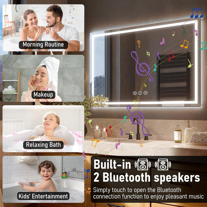 Ratsamee Badspiegel mit Beleuchtung LED, 70x120cm Bluetooth Spiegel mit Light, Wandspiegel mit Front