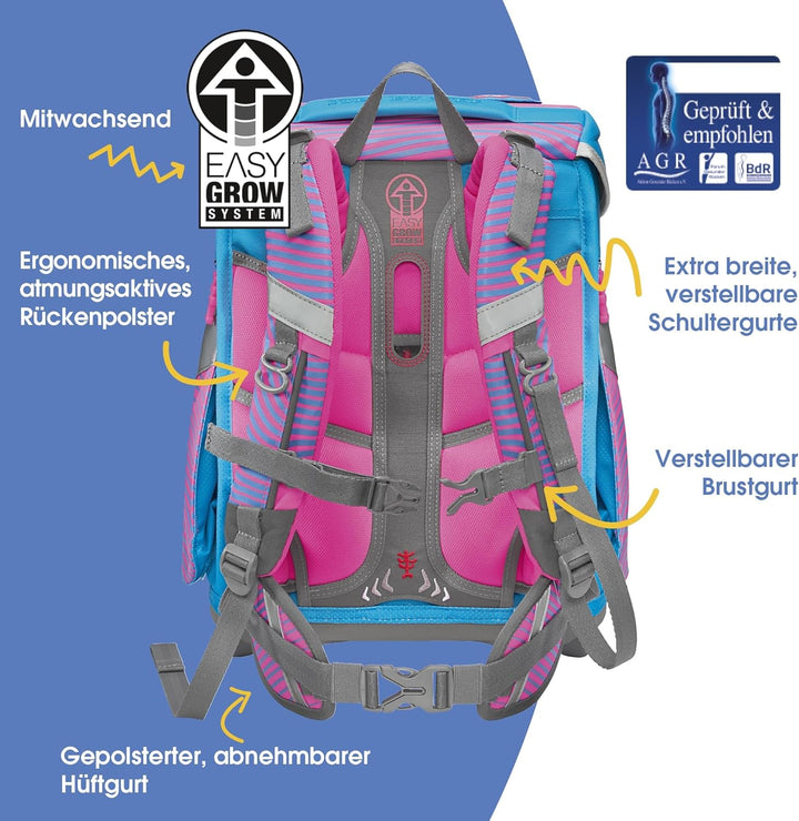 Step by Step Schulranzen-Set SPACE NEON Kolibri Kaja, 5-teilig, rosa-blau, ergonomischer Tornister m