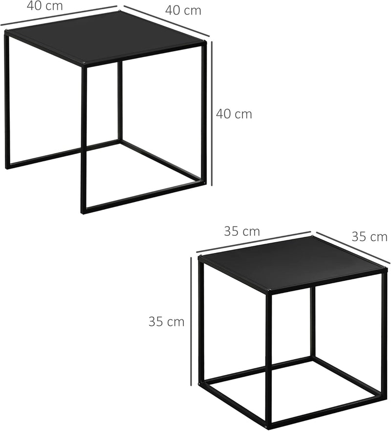 HOMCOM 2er-Set Couchtisch, Eckiger Beistelltisch, Kaffeetisch aus Stahlgestell, Sofatisch für Wohnzi