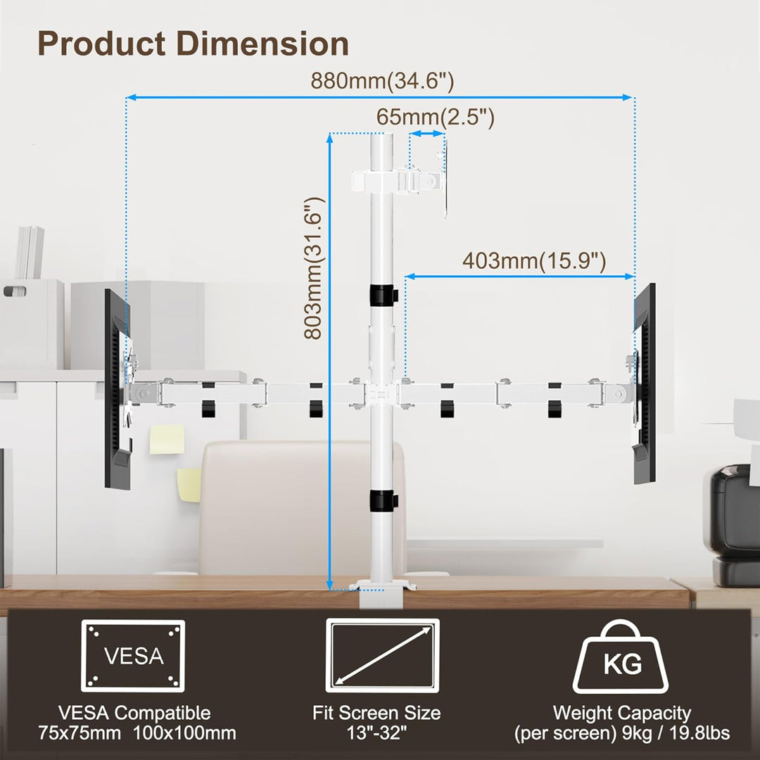 PUTORSEN Monitor Halterung 3 Monitore für 17-32 Zoll Flach & Curved Bildschirm, 80cm Stange Monitor