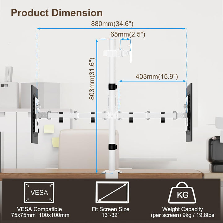 PUTORSEN Monitor Halterung 3 Monitore für 17-32 Zoll Flach & Curved Bildschirm, 80cm Stange Monitor