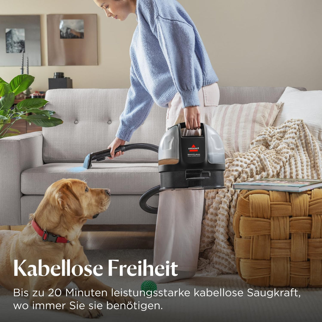 BISSELL SpotClean Mini Kabelloser Polsterreiniger Gerät, Tragbarer Teppichreiniger, Ideal für schnel