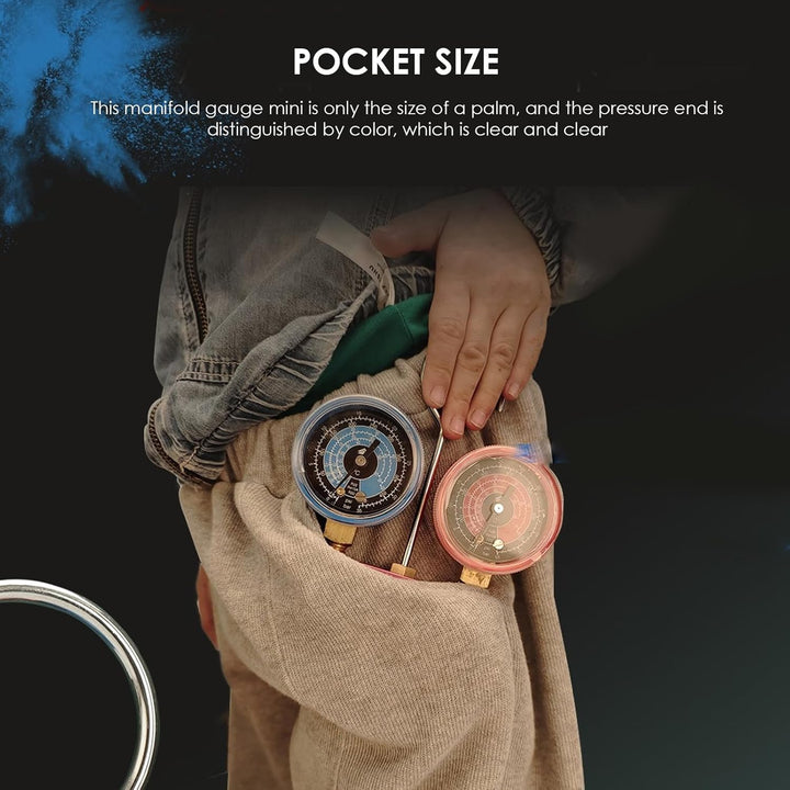 Verteilermanometer, Mini-Fluorid-Kältemittel-Manometer für R22, R32, R410A-Kältemittel, G1 / 4-Metal