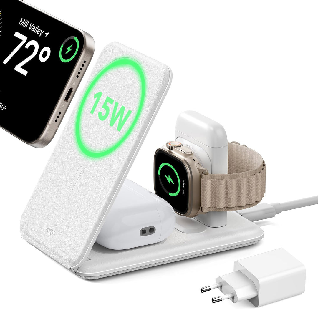 ESR 3 in 1 Ladestation Apple Watch und iPhone, 15W Zertifiziert MagSafe Ladestation mit Apple Watch-